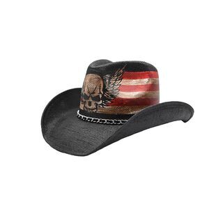 2559 Straw Cowboy Hat (winged Skull Black)